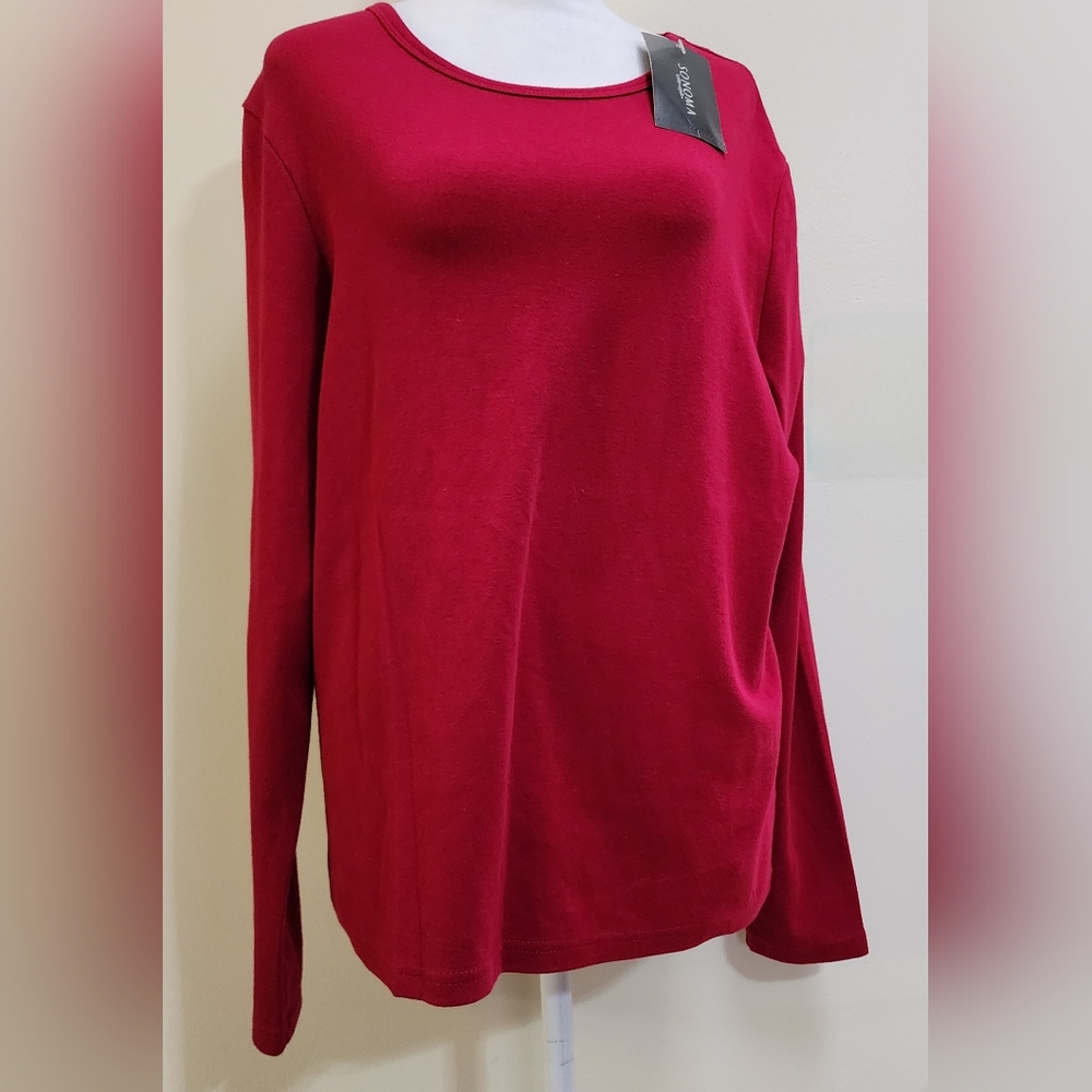 NWT Burgundy Long Sleeve Thick Tee Womens Size L